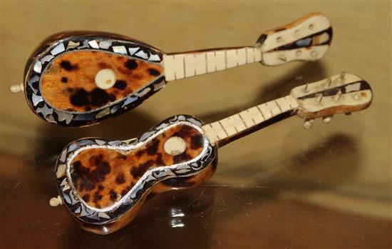 2 miniature tortoiseshell musical instruments